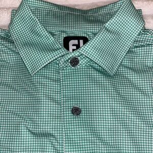 Mens FootJoy FJ Green & White Houndstooth 3 Button Down Golf Polo Shirt Size